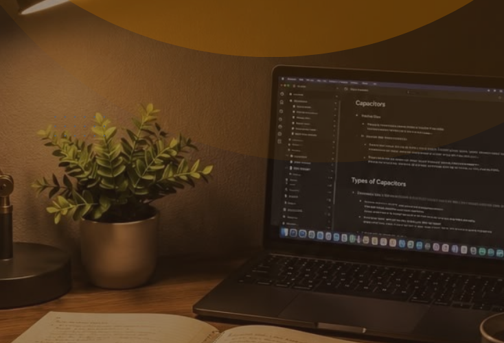 Laptop y planta sobre el escritorio del estudio